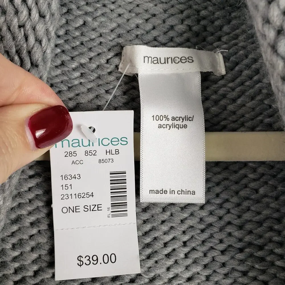 Maurices‎ Women's One Size Fringe Trim Knit Scarf Vest Gray Winter Lagenlook NWT